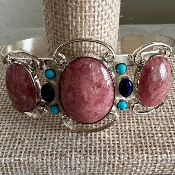 Jay King Jewelry - Rhodochrosite with small turquoise & lapis accents sterling silver cuff